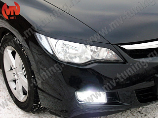 Реснички на фары  узкие var№1 Honda Civic 4D (2006-2012) + УСТАНОВОЧНЫЙ КОМПЛЕКТ