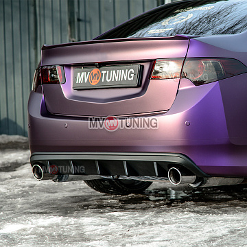 Диффузор с килями заднего бампера Honda Accord 8 (VIII) / Acura TSX (CU) (2008-2013) Текстурный пластик + УСТАНОВОЧНЫЙ КОМПЛЕКТ