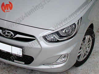 Крашеный комплект. Реснички на фары var №1 Hyundai Solaris (2010-2013) Цвет Серый SAE + УСТАНОВОЧНЫЙ КОМПЛЕКТ